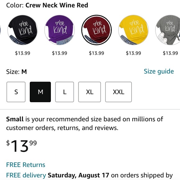 $5 or 3/$10 Burgundy ‘Be Kind’ T-Shirt Size Medium - Picture 6 of 6